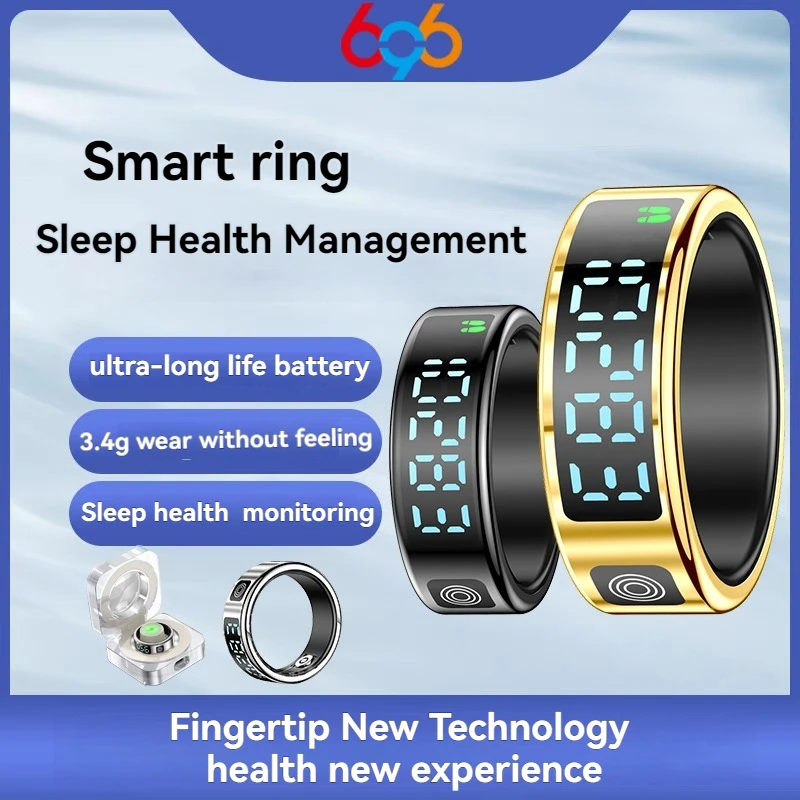 Smart Ring Men Women LED Display Screen Heart Rate Blood Oxygen Monitoring 5ATM Waterproof Gesture Swipe Ring Multi Sports Modes