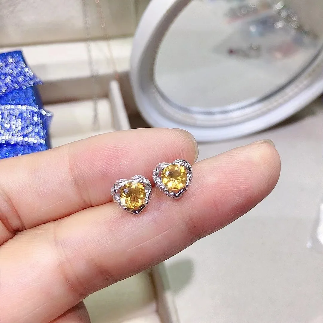 

Small Heart Crystal Stud Earring with 18K Gold Plating Prevent Allergy 925 Silver Natural Citrine Earrings for Daily Wear