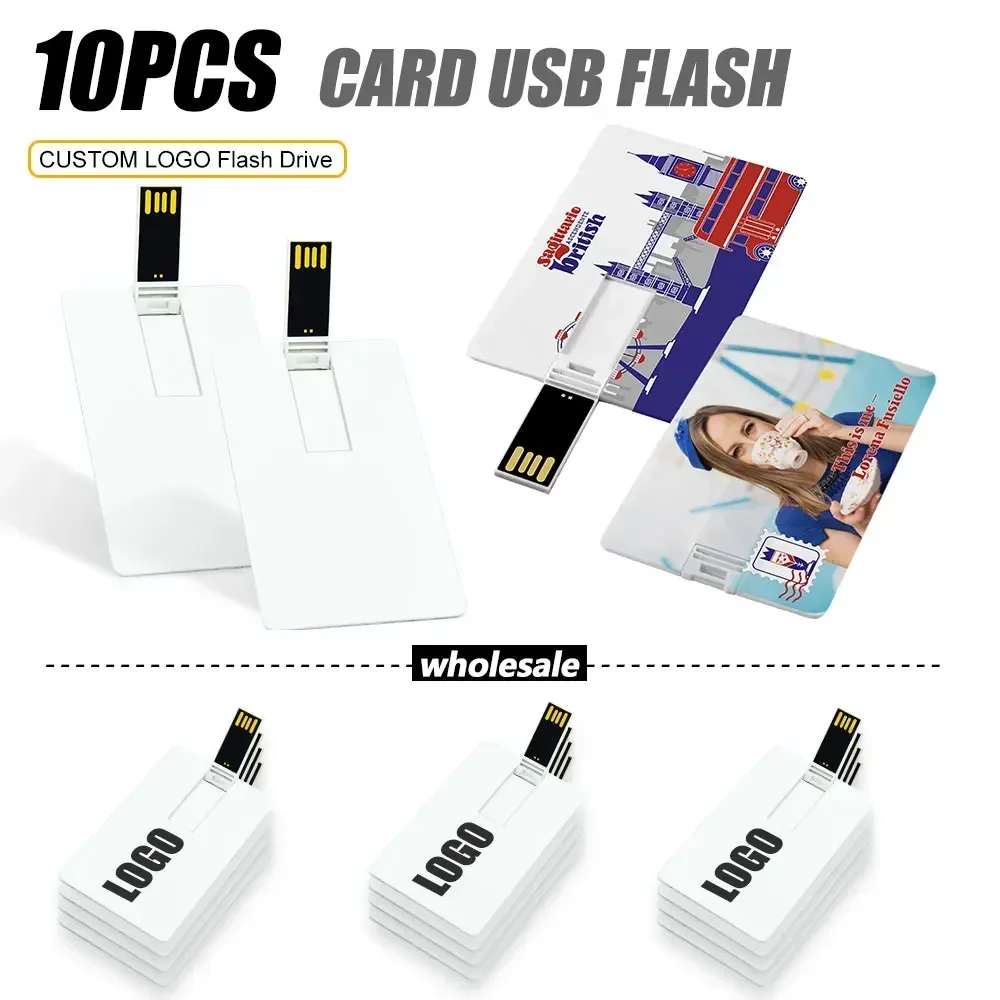 

10PCS/lot Colour Print 4G 8G 16G 32G Credit Card USB Pen Drive Customized Pendrive 64G Personalized DIY Logo USB Flash Disk Card