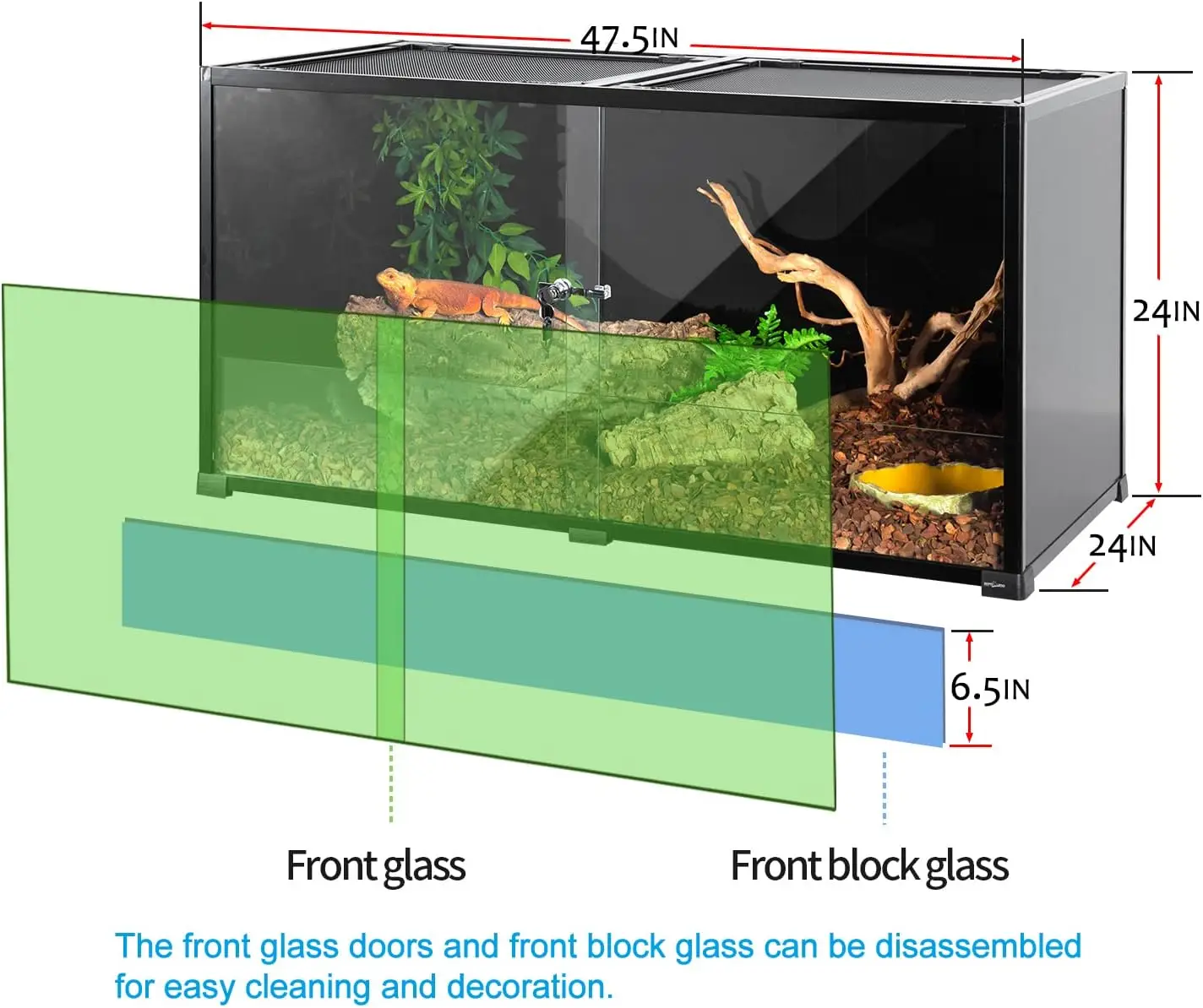 Large 120 Gallon Reptile Terrarium Reptile Tank 48