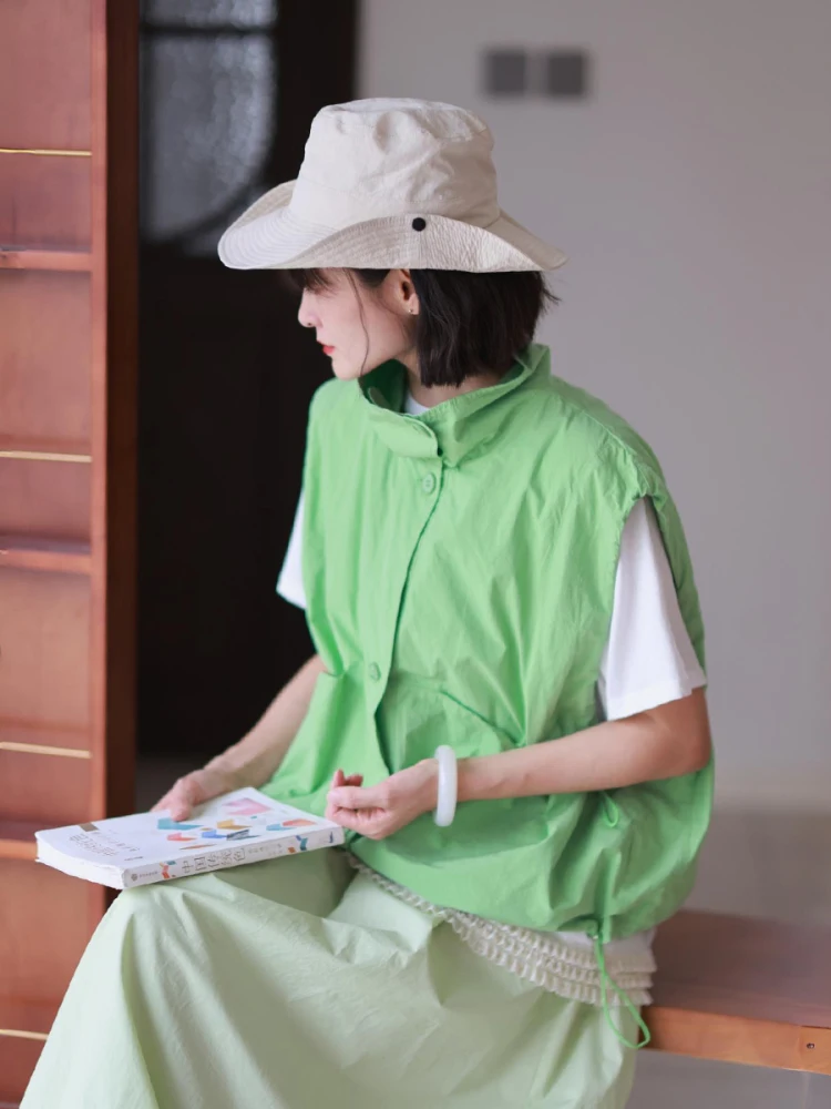 

Женский повседневный хлопковый жилет Осень 2026 с воротником, тонкий, свободного кроя, для многослойных образов, для работы и повседневной носки, модный, универсальный