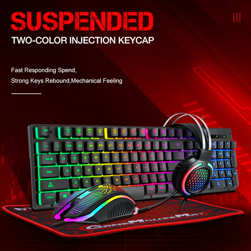 

Gaming 4-Piece Color Luminous Game Keyboard Mouse Headset Mouse Pad 1.5M Line Computer Accessories Support Universal Socket