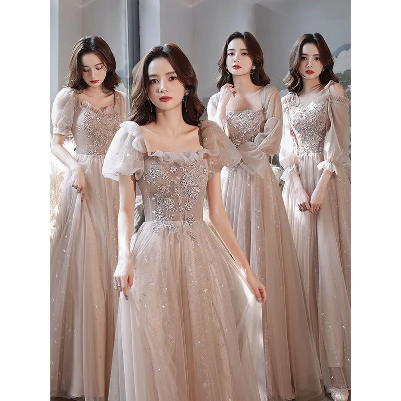 

Wedding Bridesmaid Dress Women 2023 New Autumn Fairy Temperament Thin Elegant Long Vestidos Girlfriend Sisters Group Dresses