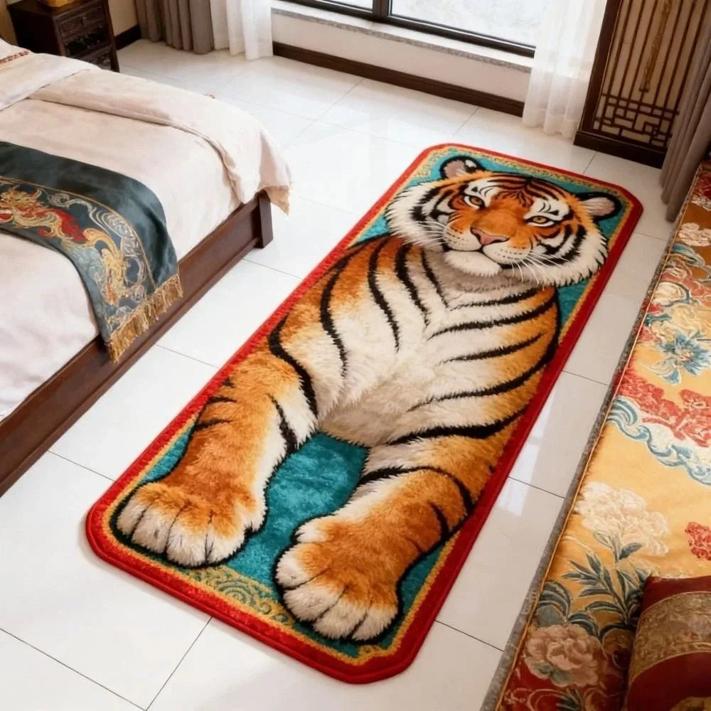 Creativity 2D Flat Tiger Bedroom Carpet Non-slip Abrasion-resistant Doormat Water-absorbing Lifelike Bedside Rug Home Decor