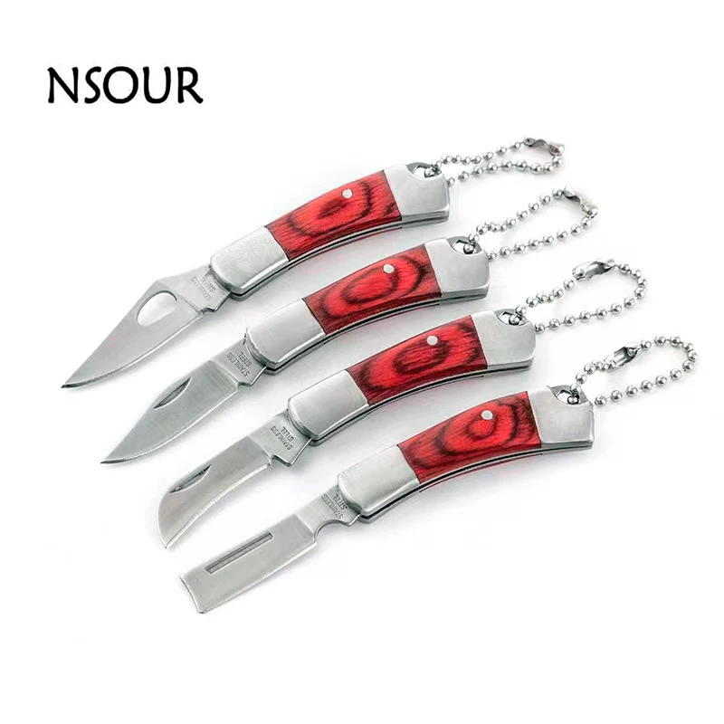 Mini Knife Outdoor Barbecue Small Straight Knife Fruit Knife Portable Wooden Handle Pocket Knife Collection Knife Camping