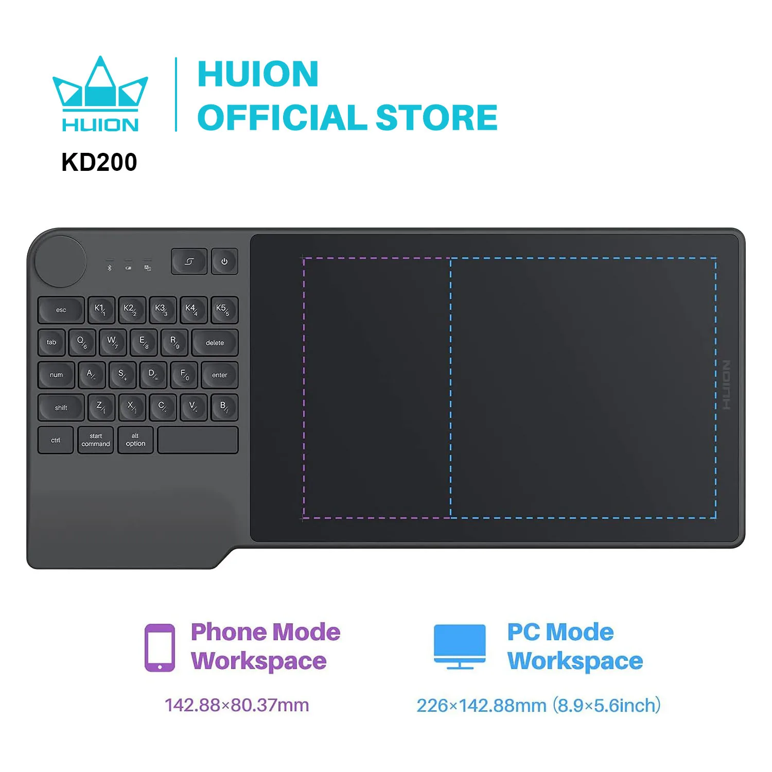 HUION Graphics Tablet OSU Game Keydial KD200 Tablets Battery-Free Pen Wireless Digital Graphic Drawing with Keyboard