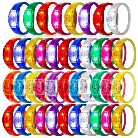 10-300PC LED Glow Bracelets Sound Activated Flashing Light Up Bracelet Luminous Bracelet for New Years Eve Music Control Concert
