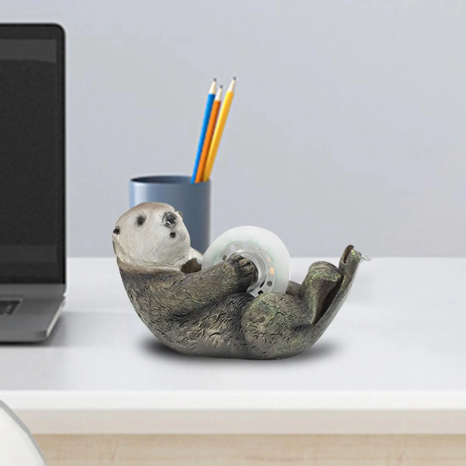 Otter Tape Dispenser Nieuwigheid Cadeau Antislip Grappig Draagbaar Decor Schattig Hars Dierenbeeldje voor DIY Kantoorbenodigdheden Kinderen Studenten