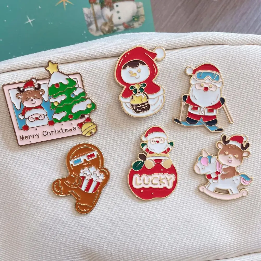 Christmas Brooch Holiday Enamel Brooch Christmas Cartoon Brooch Set Santa Claus Reindeer Gingerbread Snowman Lapel for Clothes