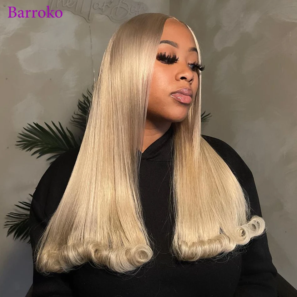 Barroko 180% Density 13x6 Transparent Front Lace Human Hair Wigs 613 #27 Colored Peruvian Straight Wigs Human Hair Pre Plucked