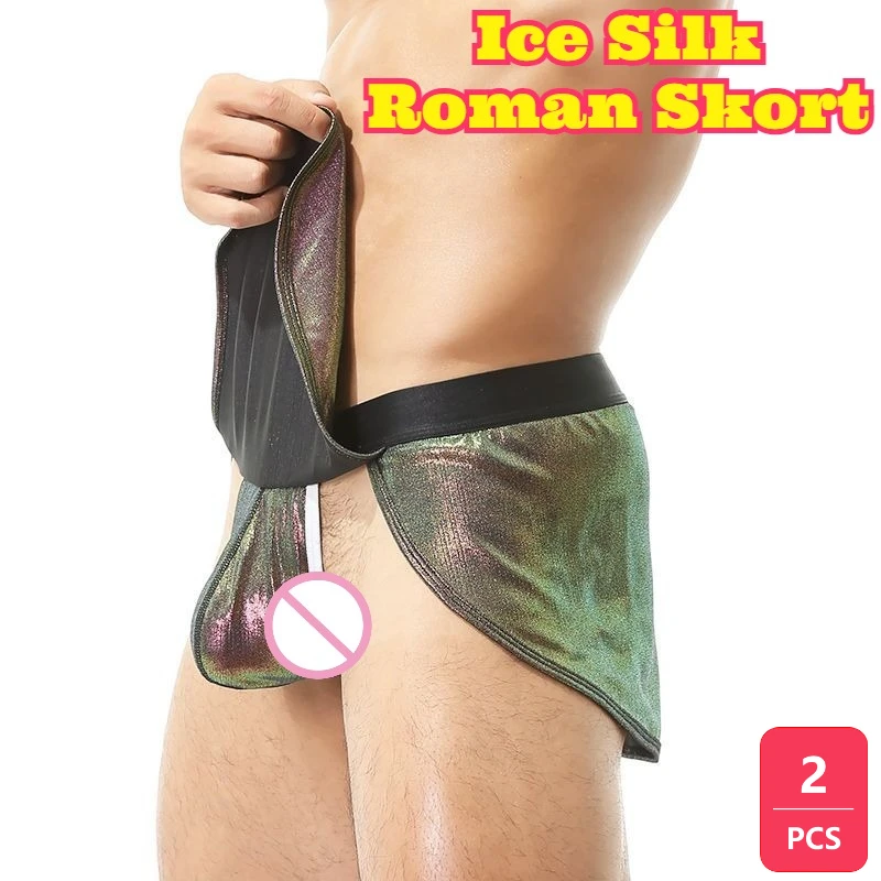2PCS Loose Split U Pouch Roman Skort with Inner Liner Ice Silk Breathable Bag Shorts Spartan Style Casual Lightweight Daily Wear