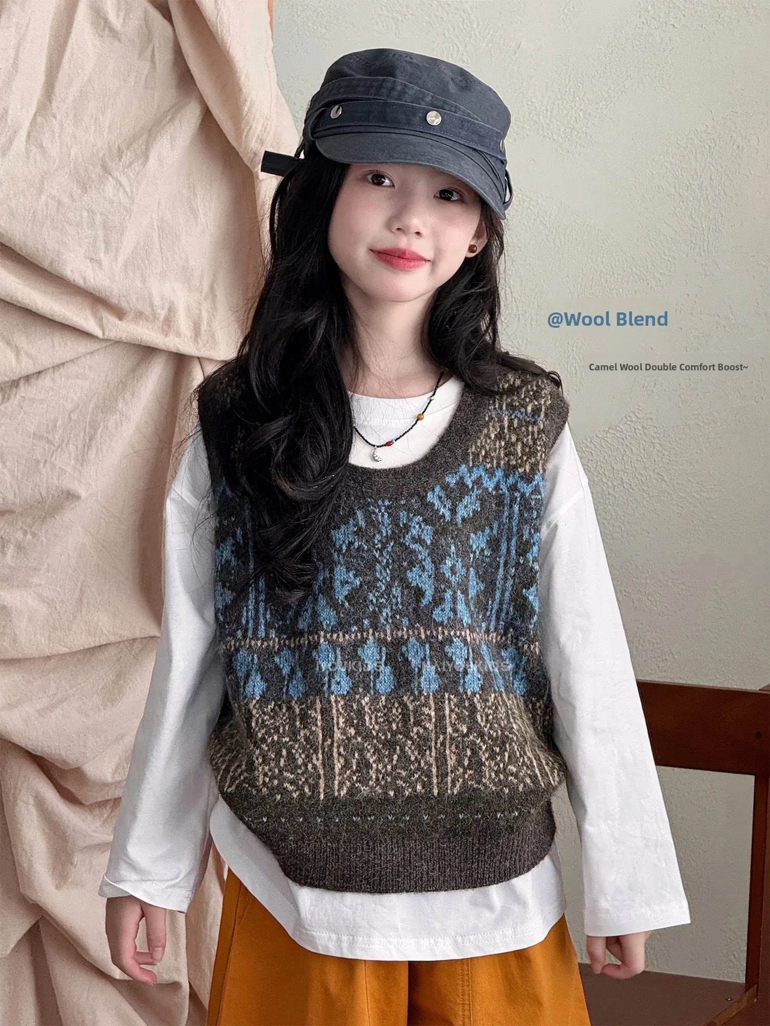 kids-knitted-sweater-creamy-outerwear-vest-for-girls-casual-style-knitwear-autumn-collection-children's-fashion-naiyoudesign
