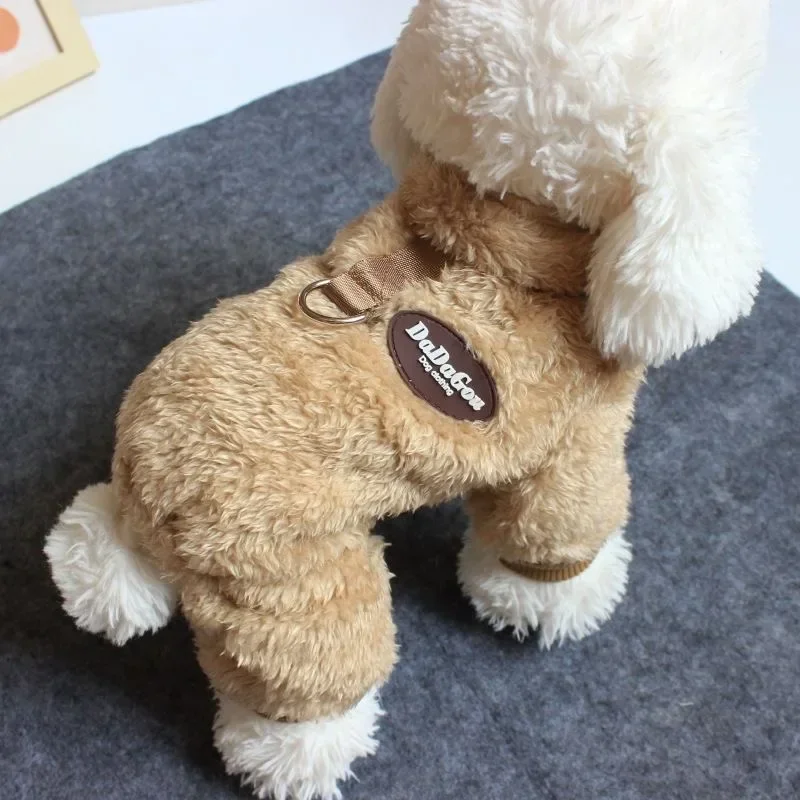 Winteroverall für Hunde, vierbeinig, warm, Haustierkleidung für kleine Hunde, Daunenoverall für Chihuahua, Mops, weiches Flanell-Hundekostüm – Detail 7