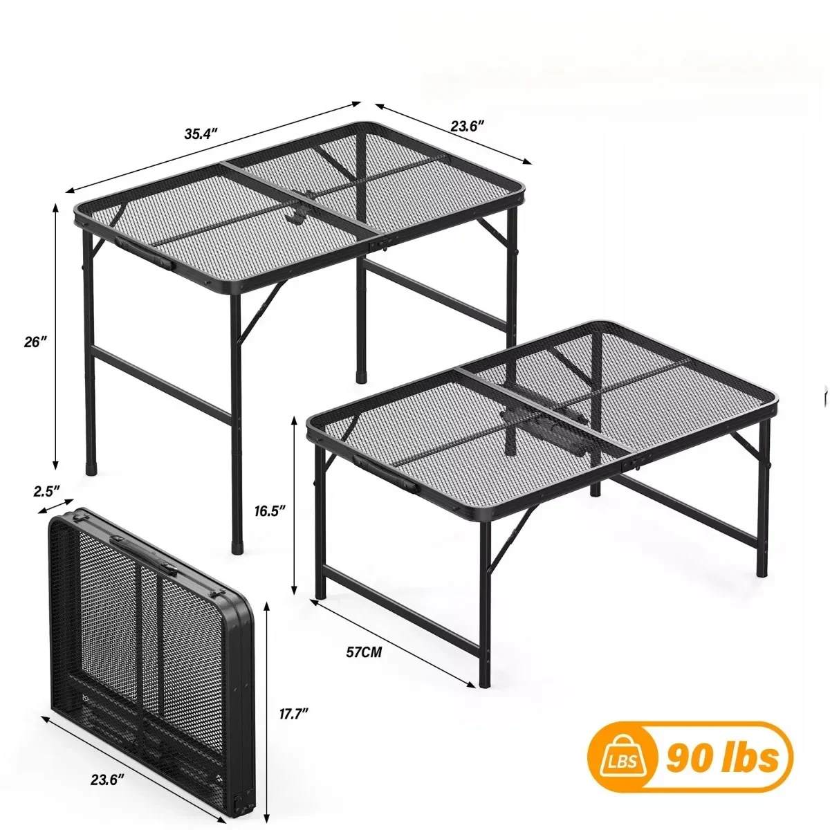 Camping table 3-foot foldable barbecue table top with mesh portable aluminum