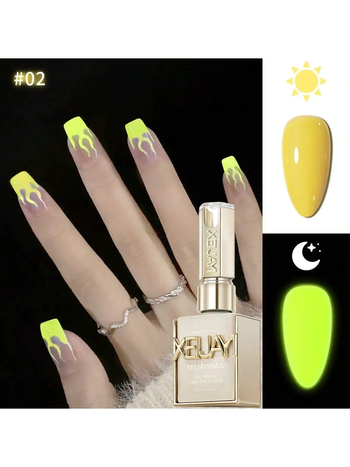 XEIJAIYI 1Pc Yellow Glow In The Dark Gel Nail Polish - Luminous Top Coat For Home Salon Manicure And DIY Long-Lasting