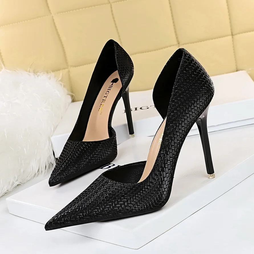 Women Pumps Sexy Nightclub Slim Super High Heels Shallow Mouth Sharp Head Serpentine Side Hollow Shoes Single Shoe туфли женские