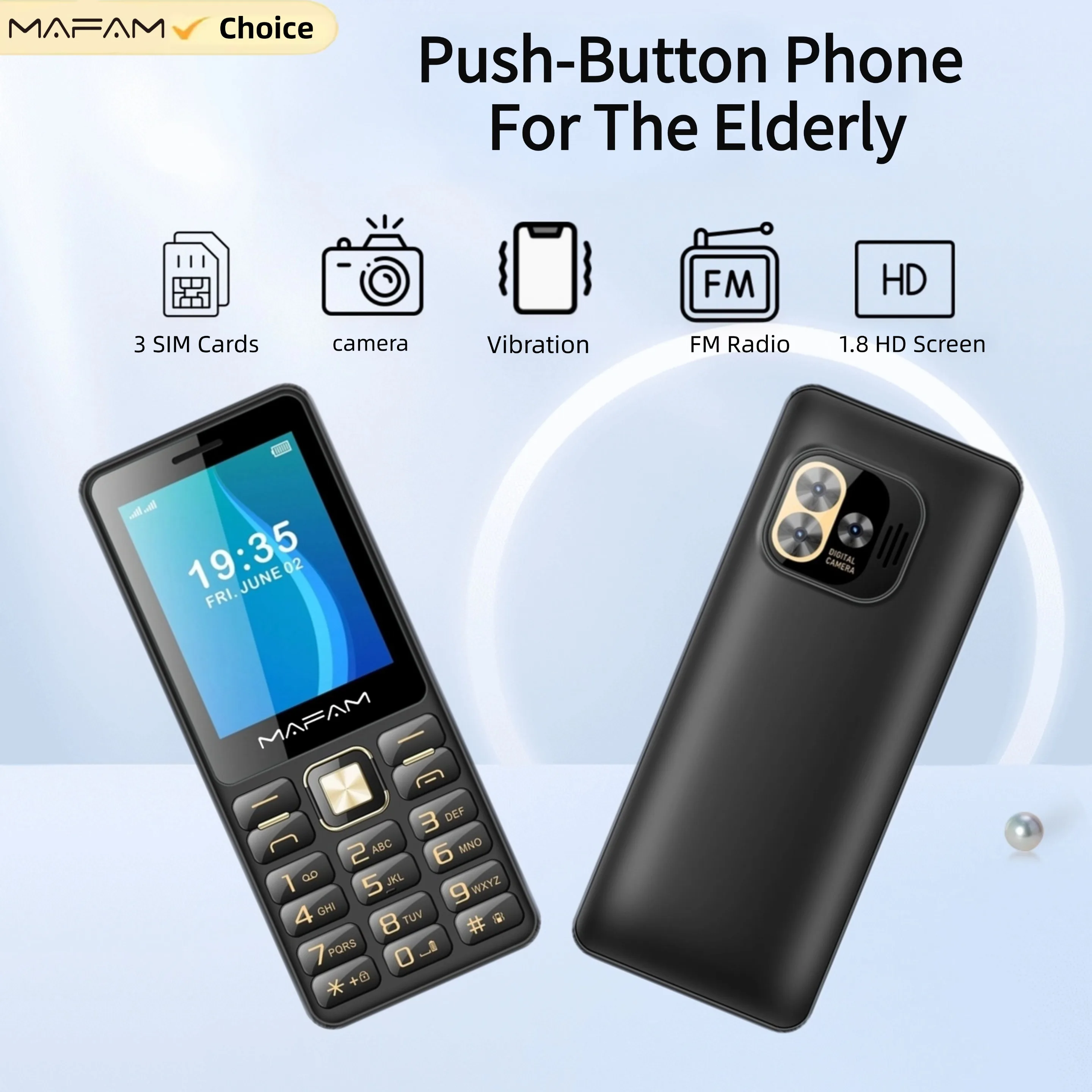 Mafam H7350 Classic Feature Phone Unlocked Triple SIM Large Display Flashlight Speed Dial Loud Voice Gift for Seniors Parents