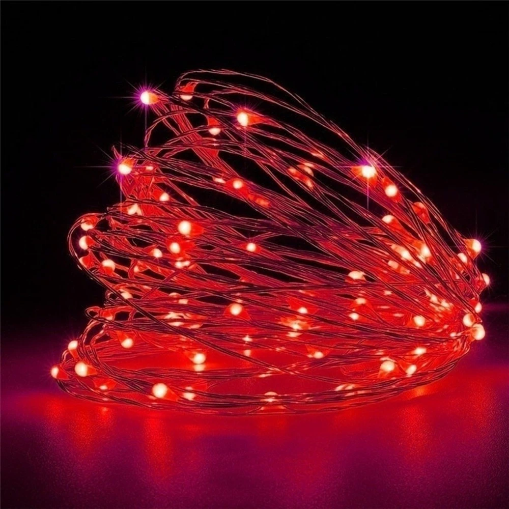 5m 50LED Fairy Light AA Battery Powered, Red Copper Wire Light, Suitable for Bedroom, Christmas, Party Decoration