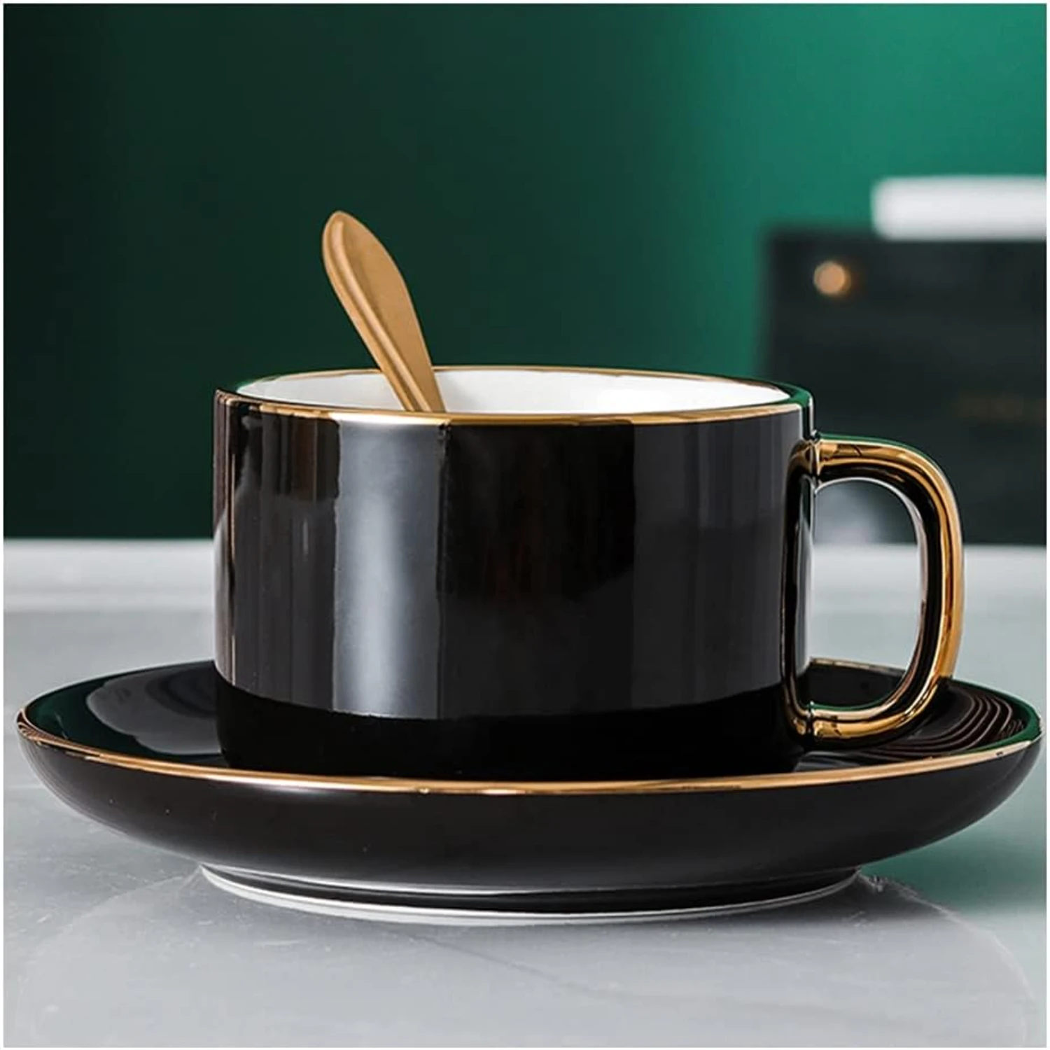 

- Elegant and Stylish Golden Ceramic Tea Cup and Saucer Set with Exquisite Hand Crafted Black Coffee Cup - Perfect Mugs for Capp