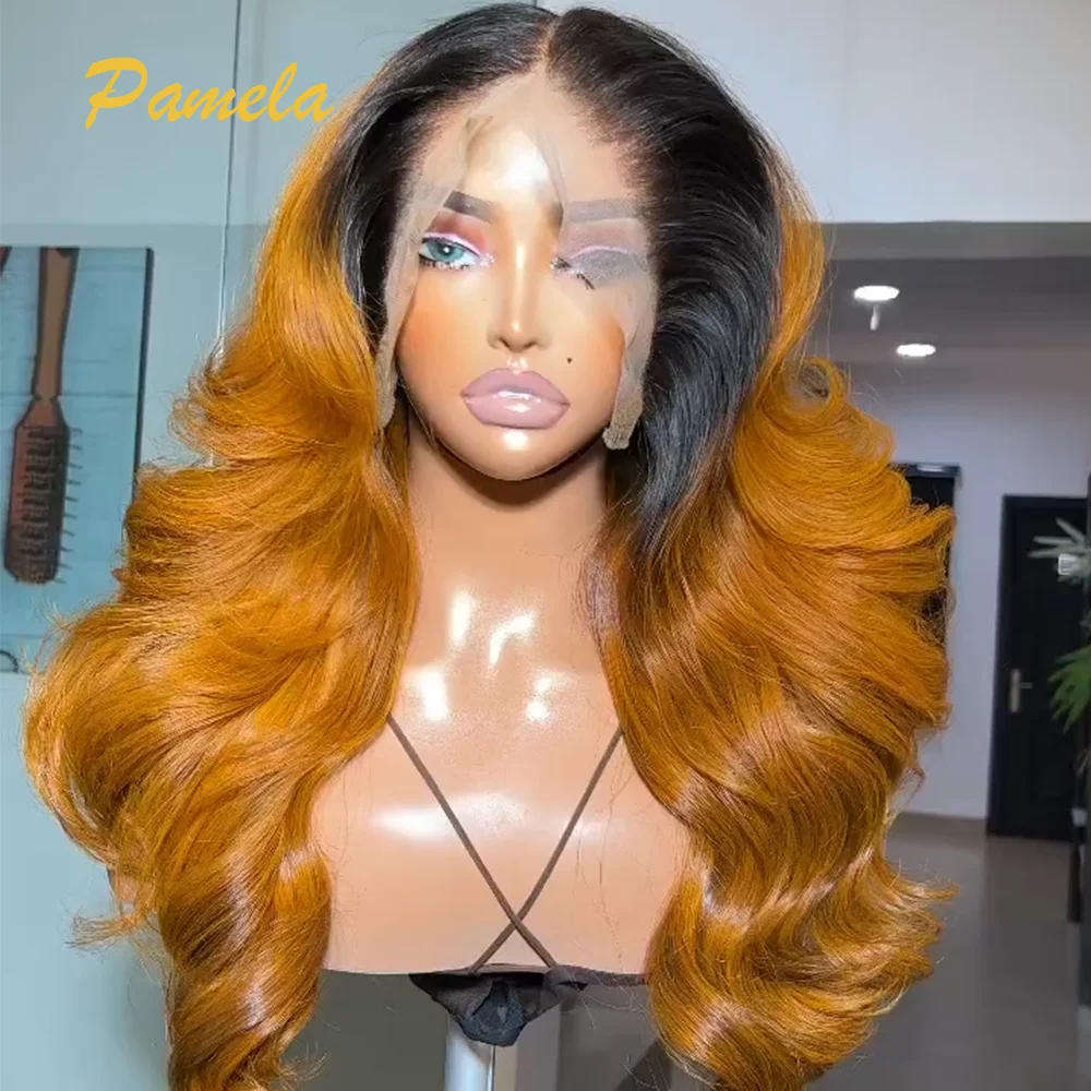 Honey Blonde Body Wave Ginger Orange Colored 250% Density 13x6 HD Transparent Lace Front Pre Plucked Human Hair Wigs Ready To Go