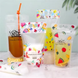 100PCS 400ML~500ML Plastic Drinking Pacakging Bag DIY Hot/Cold Juice Milk Tea Coffee Party Wedding Beverage Beer Handle Pouches
