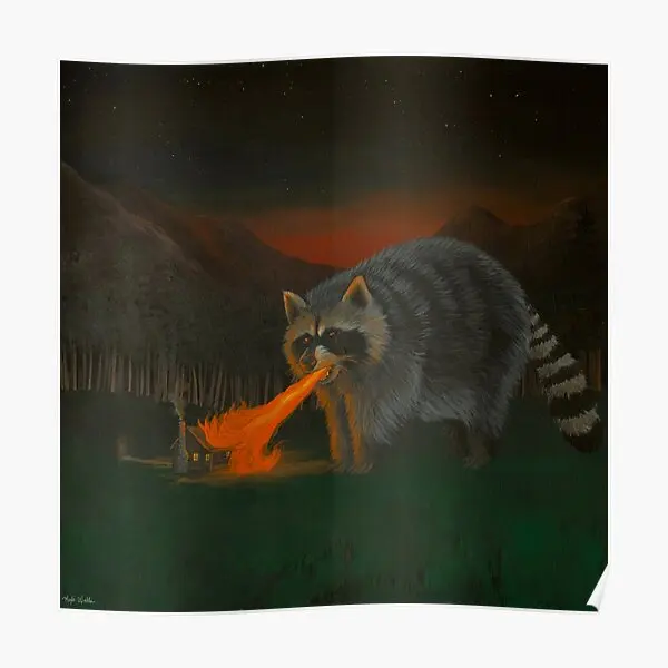 Giant Fire Breathing Raccoon  Poster Room Mural Home Wall Decor Print Funny Decoration Modern Art Vintage Picture No Frame