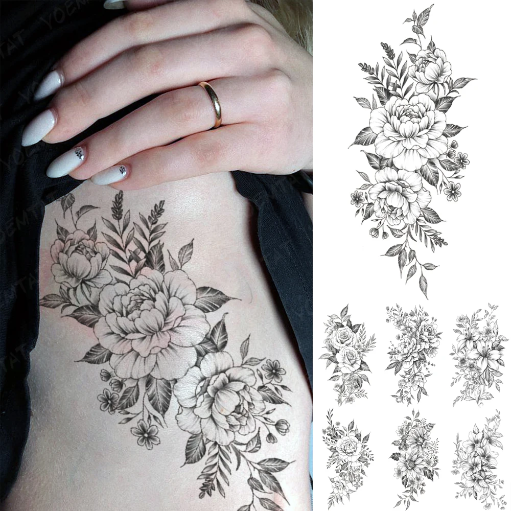 

Waterproof Temporary Tattoo Sticker Flowers Waist Roses Flash Tatto Henna Mehndi Totem Hand Body Art Arm Fake Tatoo Men Women