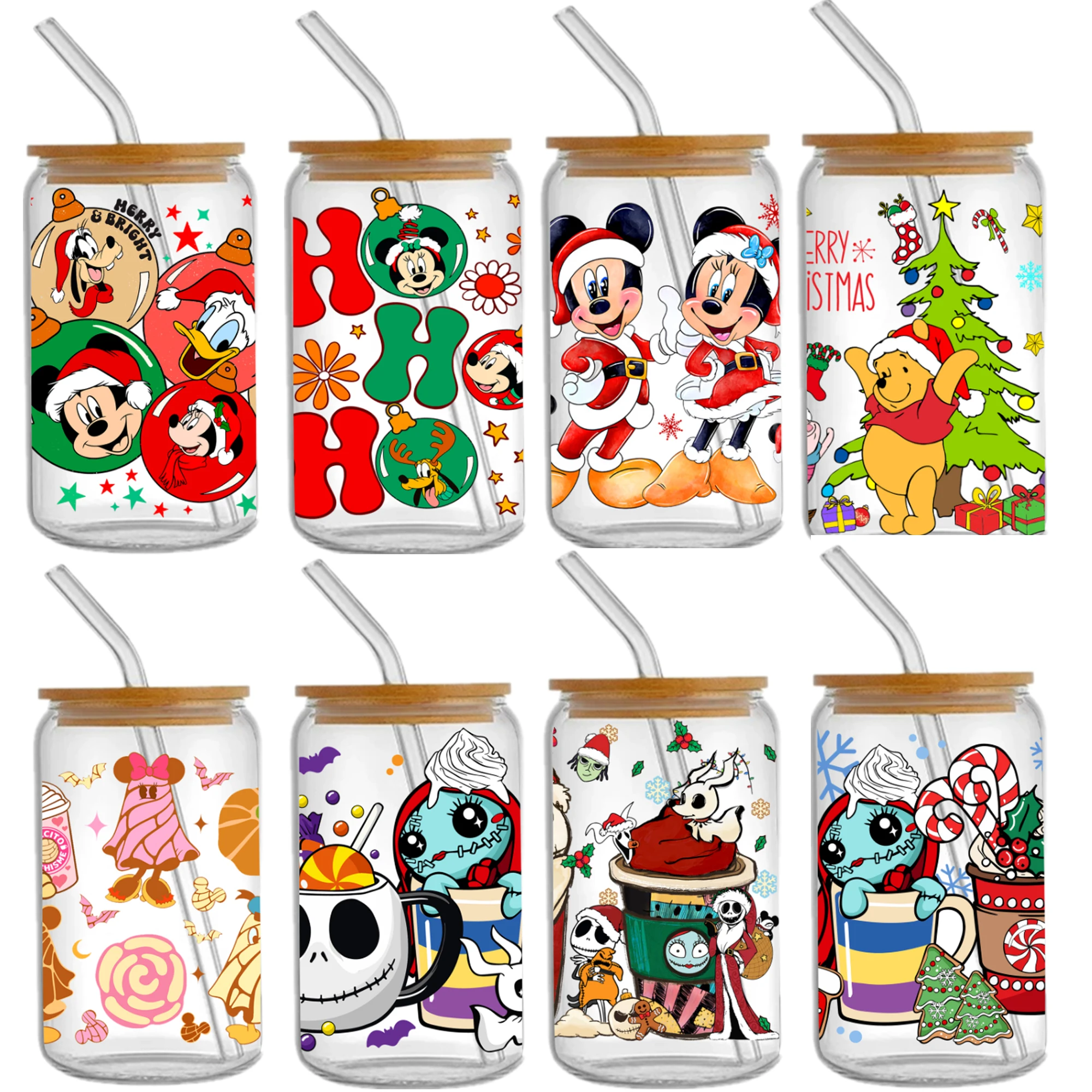 Disney Christmas 16oz DTF Sticker Cups Cool Personalize UV Wrap Transfer Sticker Custom Labels DIY Logo Selfadhesive Waterproof