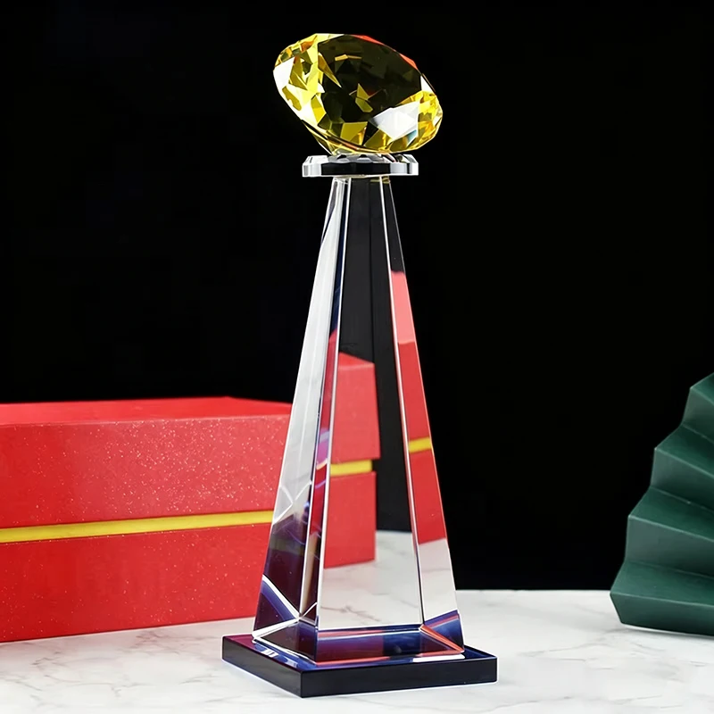 Free Customized Colorful Diamond Crystal Trophy Souvenir Glass Craft Medals Sports Events Awards Champions Gifts Home Decoration