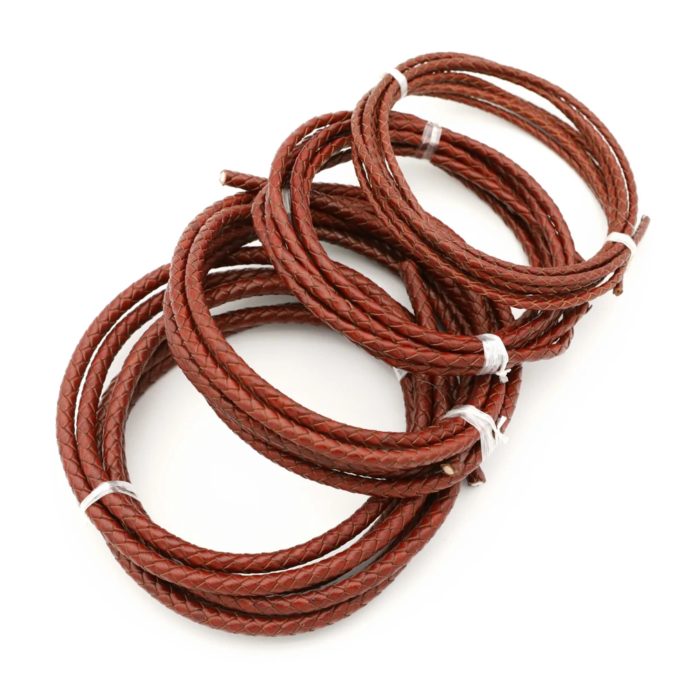 2 Meter 3/4/5/6mm Retro Runde Lederschnur Geflochtenes Echtleder-Armband Zubehör Seil DIY Halsketten- und Armbandherstellung – Detail 5
