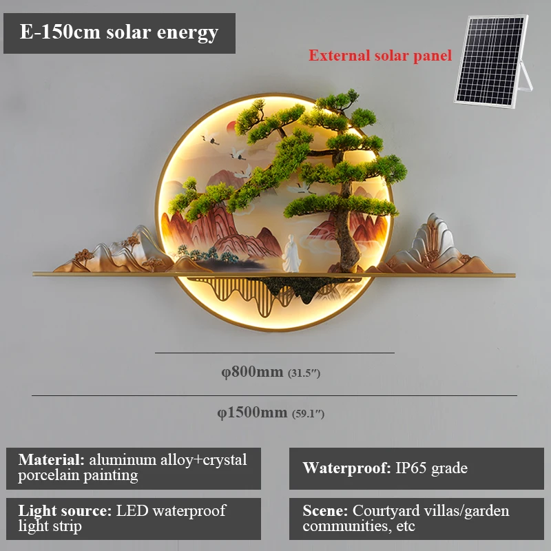 DEBBY Solar Outdoor Mural Lamp Creative Pine Circular Landscape Waterproof Mural Outdoor Villa Courtyard Decoration Painting