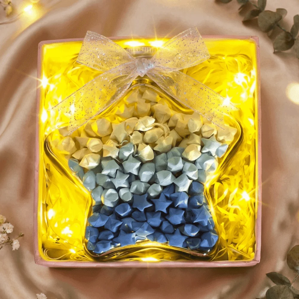 

Paper Star Five Pointed Star Bottle Gift Box DIY Decorative Paper Origami Stars Paper Strips Gradient Blue Kawaii
