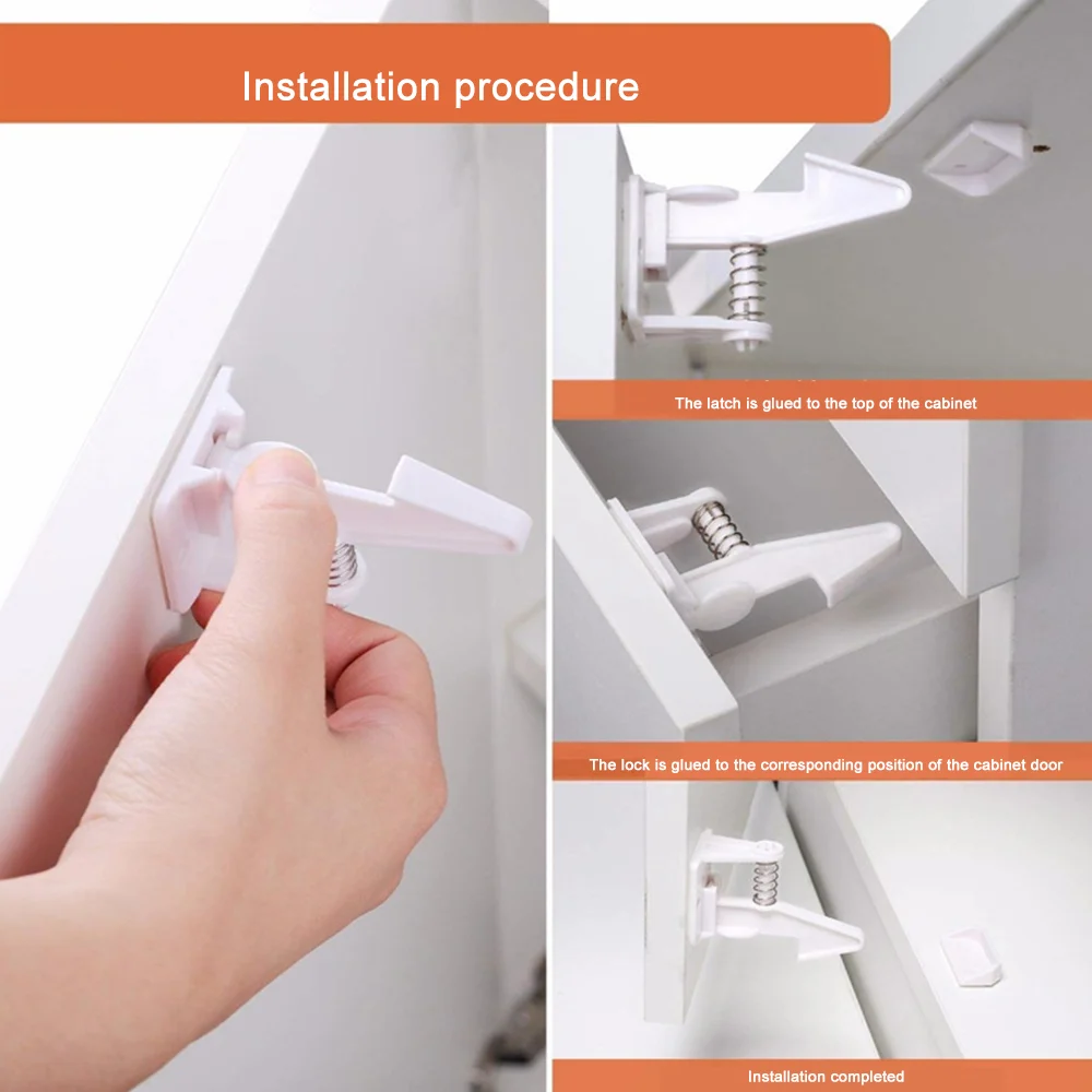 أقفال أدراج آمنة للأطفال، بلاستيك ABS متين، للخزانة والخزانة، سهلة التركيب وإطلاق ضغط الأصابع #3