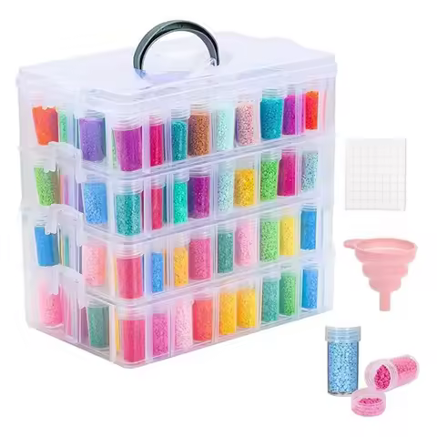 【Ship Within Diamond Painting Storage Box 4-Tiers, 208 Slots Large Capacity Portable Transparent Diamond Art Storage Box