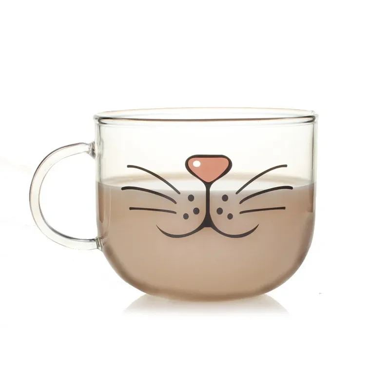 Hot sales 500ml Transparent Kawaii Glass Cup Cute Mug Cat Beard Pattern Beer Glass Funny Glass Tea Milk Water Cup Coffee Mug