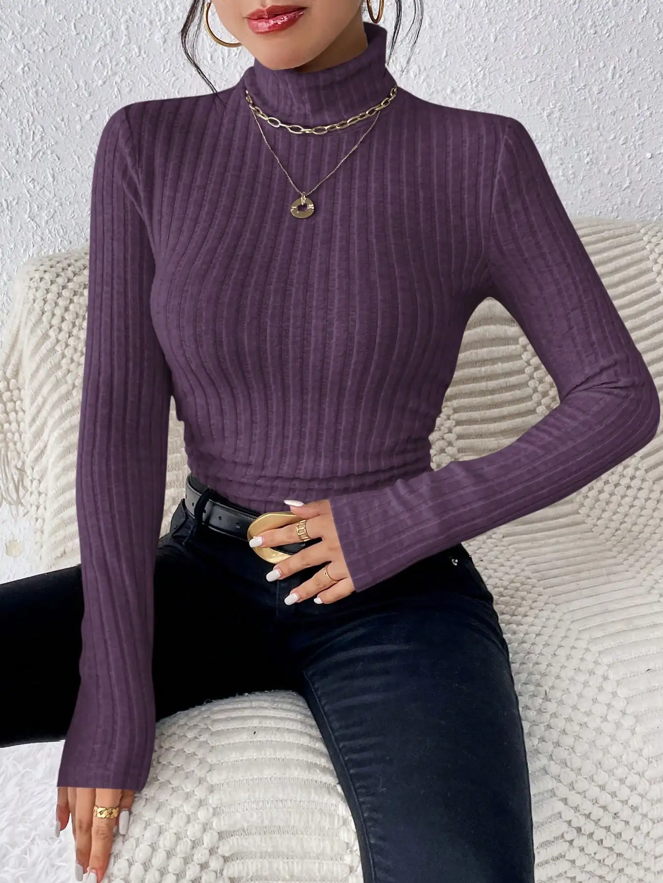 Knitwear Bottoms Women's New Autumn and Winter Style With a Half Turtleneck Sweater Slim Long-sleeved Warm Top