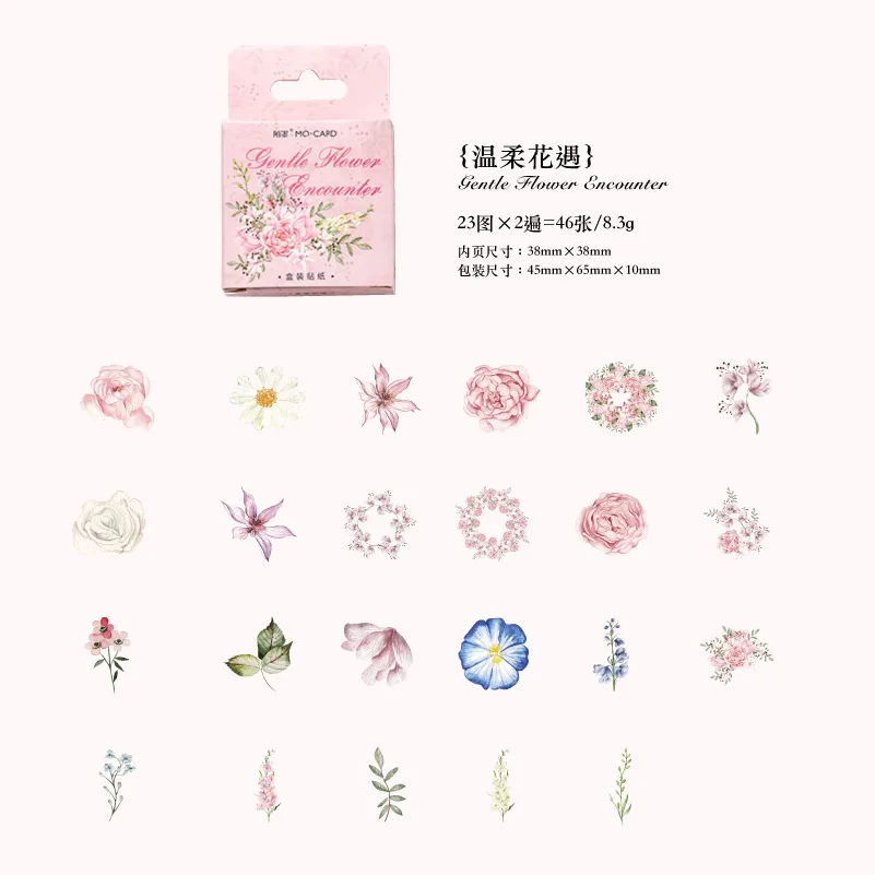 45 vellen per doos Stickers met bloemen- en vogelthema Handgemaakte stickers Tijdschriftdecoratie Dagboekdecoratie Sticker Cadeaustickers