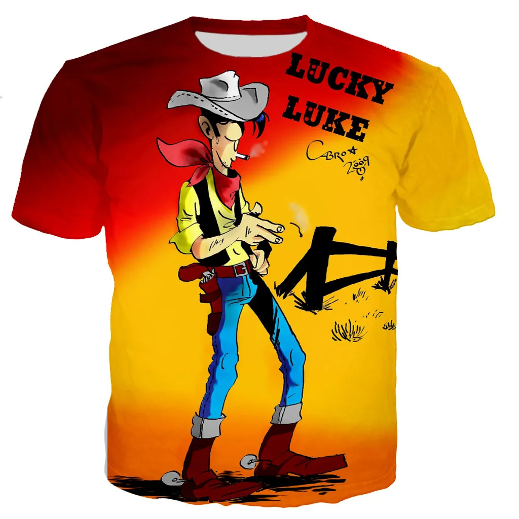 Image of Lucky Luke T-Shirts Cartoon Anime 3D Gedruckt Streetwear Männer Frauen Mode Übergroßen T-shirt Harajuku Männlich Tees Tops Mann Kleidung