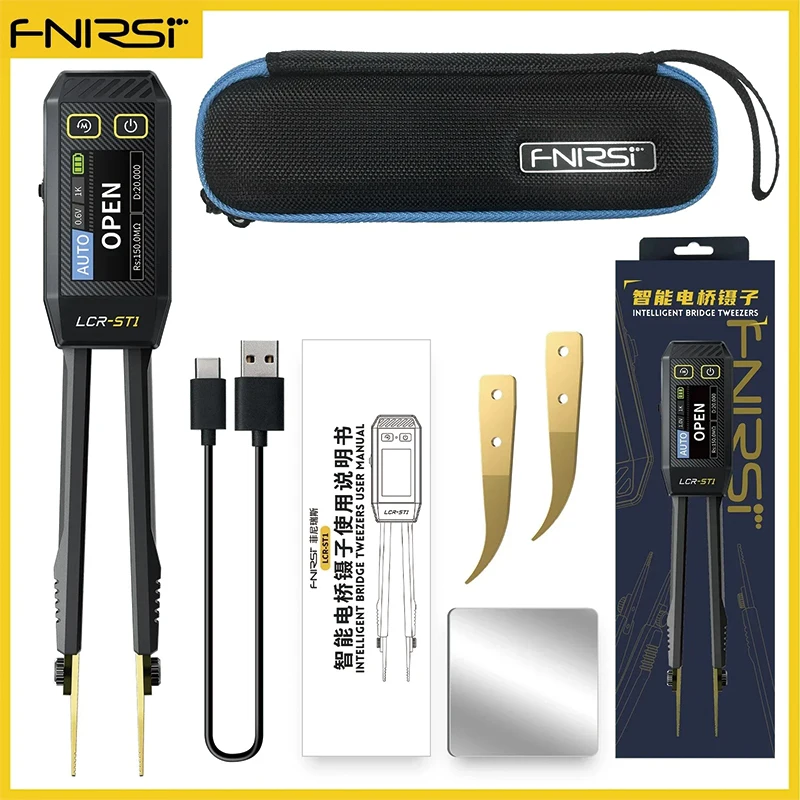 

FNIRSI LCR-ST1 Smart Bridge Tweezer LCR SMD ESR Tester Resistance Capacitance Inductance Continuity Diode Test Auto Multimeter