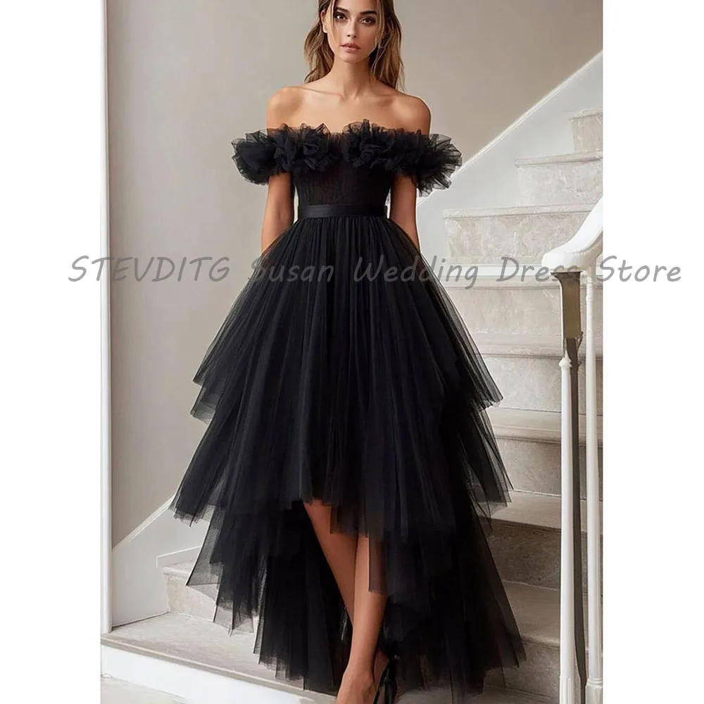 

Stylish Evening Dresses Women Off The Shoulder A Line Tiered Floor Length High Quality Banquet Prom Party Female Gowns Classic