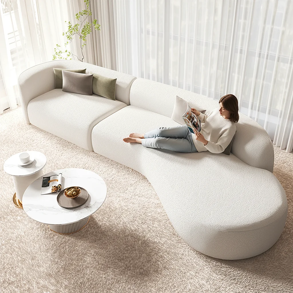 

#￥Modern Design Sofa Fabric Sectional Sofa Set Curved Modular for Apartment Lobby Visitor Living Room Hotel Library Furniture