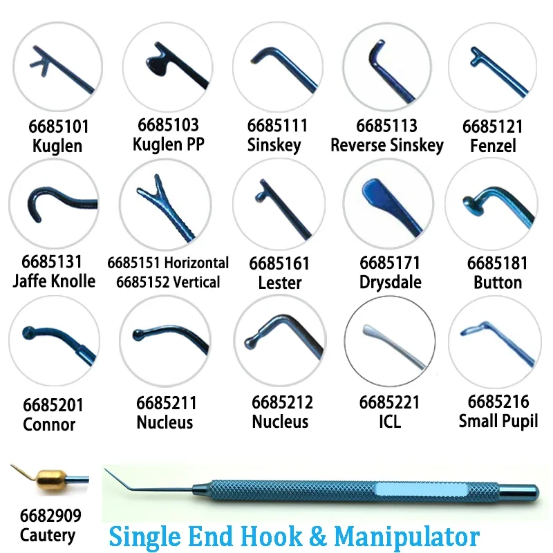 Sinskey Hook Kuglen Hook Lester Manipulator Drysdale Connor Wand Nucleus Manipulator Small Pupil Snapper Cautery ICL Manipulat