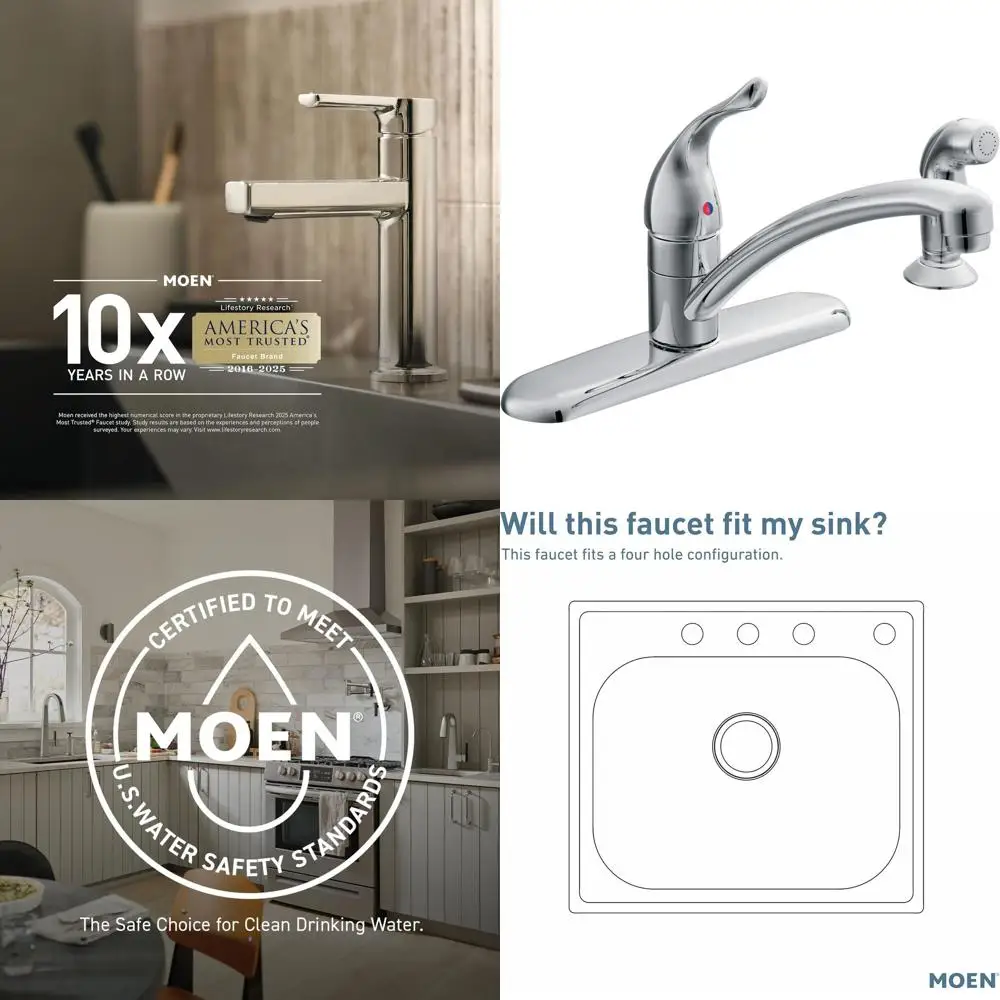 

Single Handle 4-Hole Kitchen Faucet with Side Spray, Model 67430