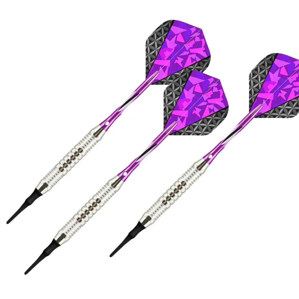 Dardos macios com haste de liga de alumínio, Dardos de segurança competitivos, Fantasia Roxo, Série Laser Leaf, Entretenimento, 18g, 3Pcs Set