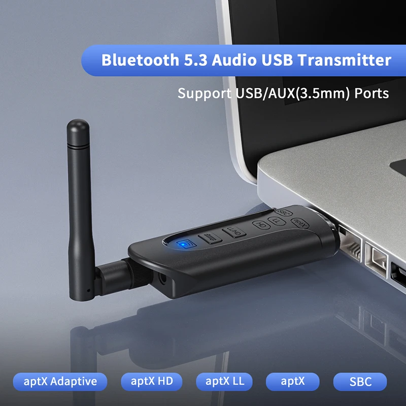 CSR Bluetooth 5.3 Audio Transmitter QCC3056 USB 3.5MM AUX Qualcomm Multi-point Wireless Adapter AptX LL HD Adaptive Music Dongle