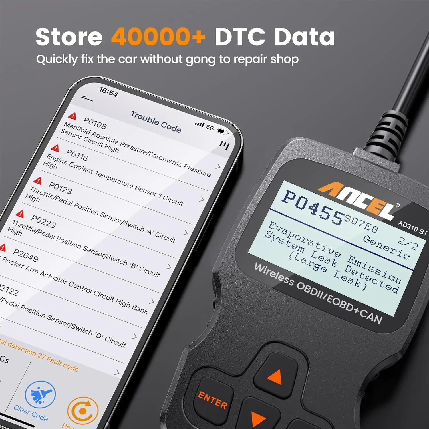 ANCEL AD310BT Bluetooth OBD2 Automotive Scanner Engine Fault Code Reader Battery Test Car Scan Diagnostic Tool for iOS & Android