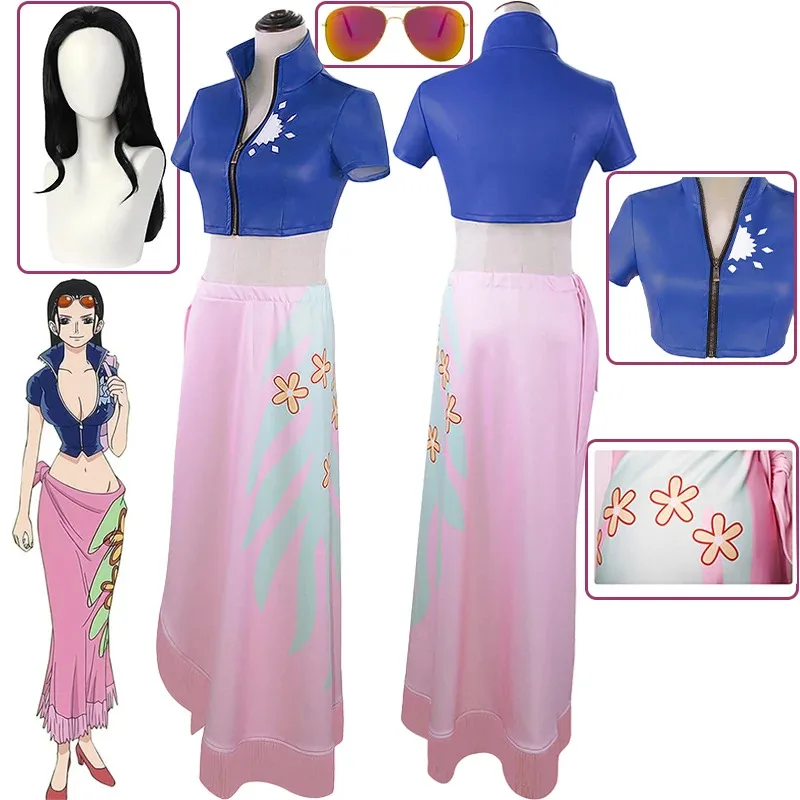 

Anime Cosplay Costume Dress Outfits Nico Robin Cosplay Custom Glasses Party Wig Suit Costumes For Girl Halloween Carnival Suit