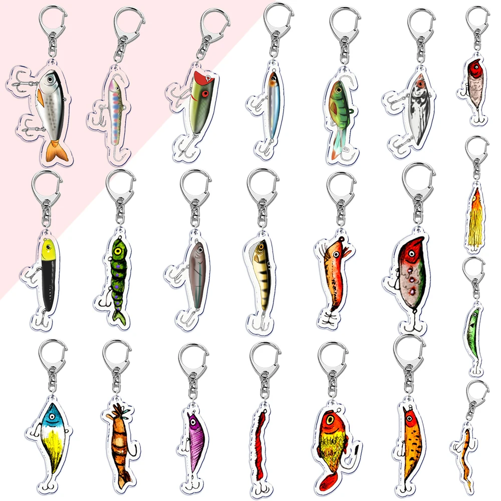 Go Fishing Bait Key Chain Keychains Ring for Accessories Bag Graffiti Pendant Keyring Jewelry Fans Marine Life Gifts