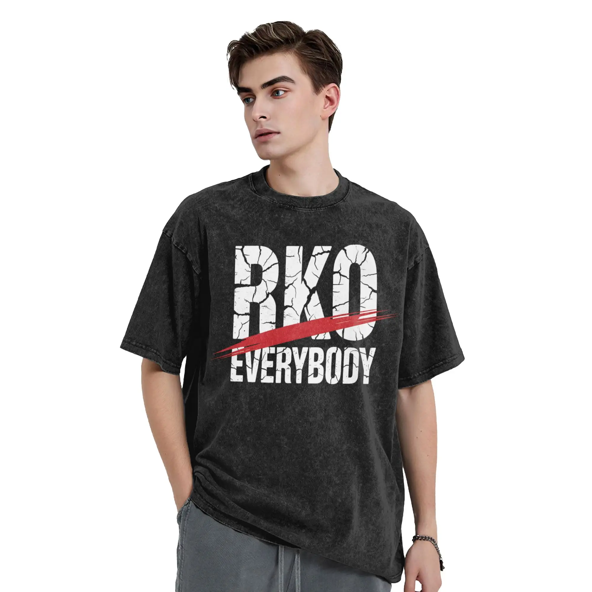 RKO Everybody Blood  Washed T Shirts Cotton Leisure T-Shirt Round Collar Wrestling Meme Tee Shirt Short Sleeve Clothes