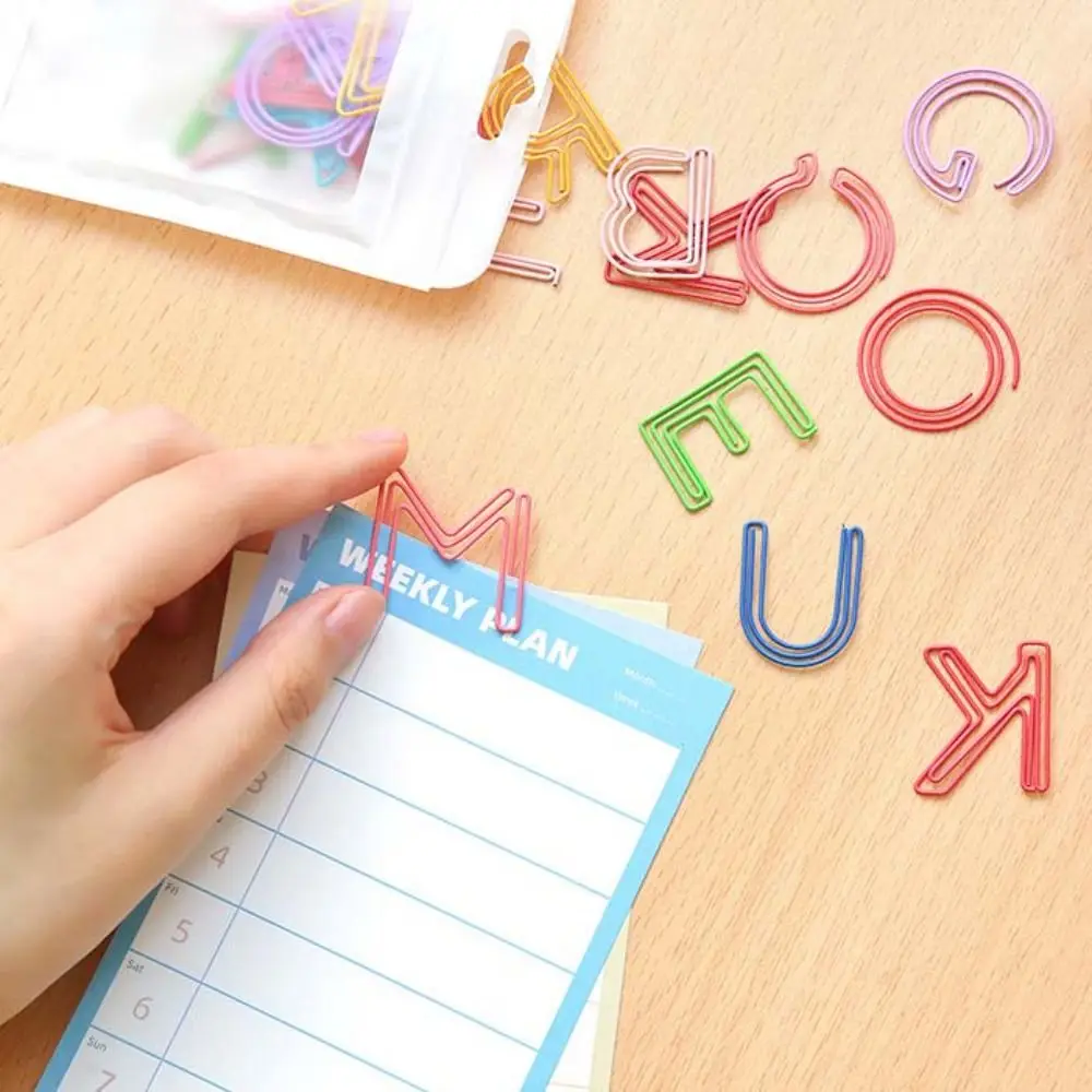 

26pcs Kawaii Binder Clips Alphabet Paper Clips Hollow Metal Letter Paper Clips Bookmark DIY Paper Clamps Student